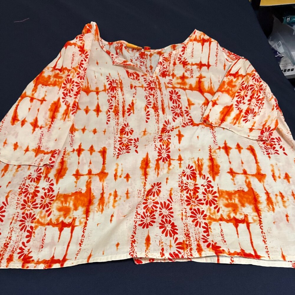 AVENUE Women's 3/4 sleeve 100% COTTON  TYE DYE CREAM AND ORANGE SIZE  26/28